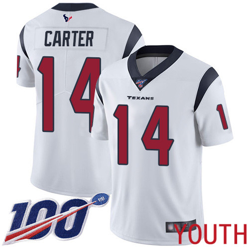 Houston Texans Limited White Youth DeAndre Carter Road Jersey NFL Football #14 100th Season Vapor Untouchable->youth nfl jersey->Youth Jersey